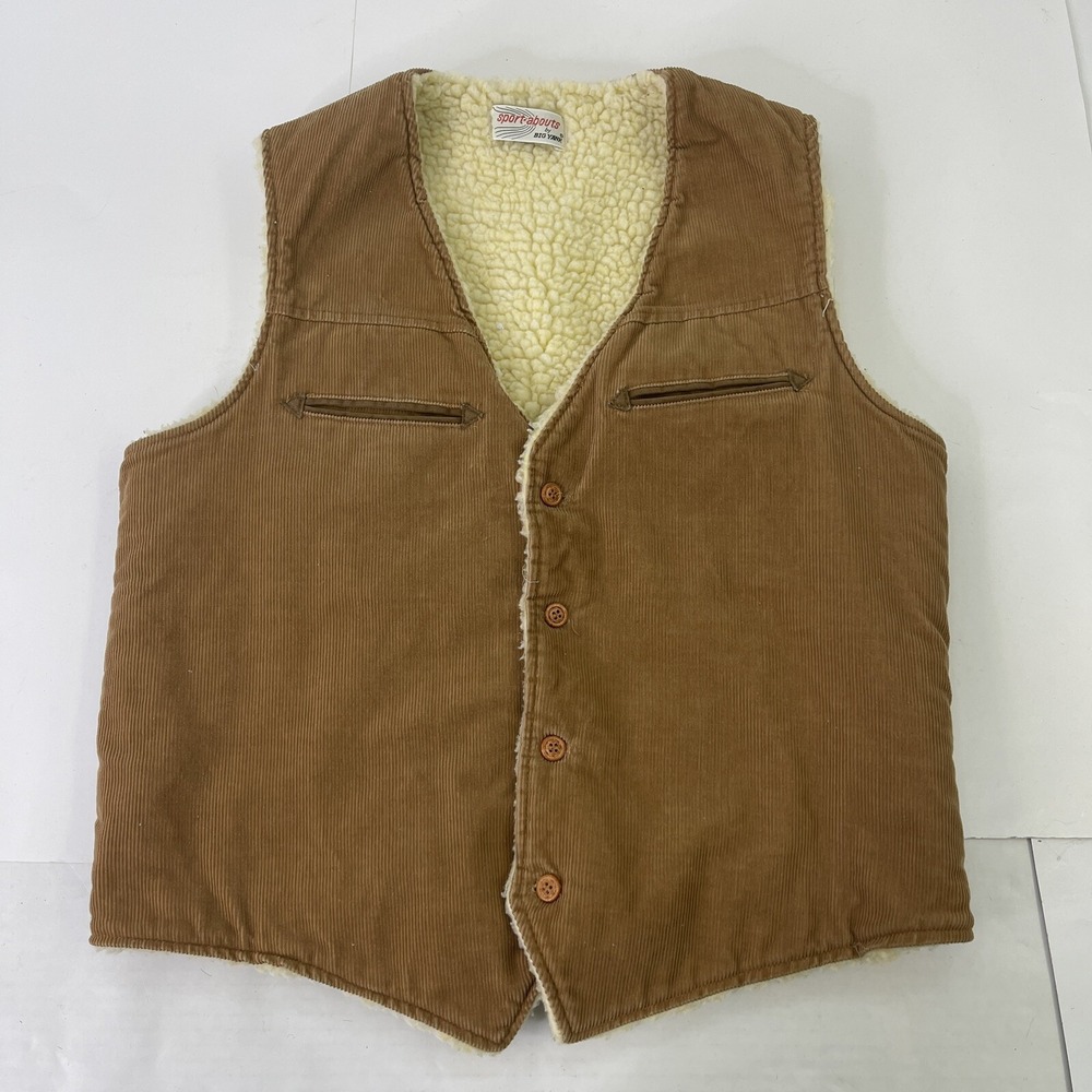 Vtg Sport Abouts By Big Yank Mens M Western Vest Brown Corduroy Button Pockets - Picture 11 of 11